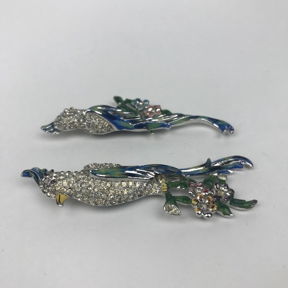 Vtg Coro Duette Calopsitta Enamel Crystal Fur Clip - Picture 4 of 10